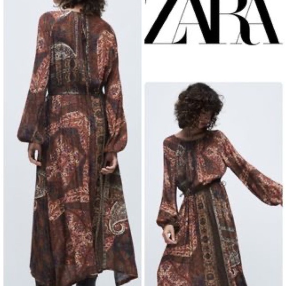 Zara Printed Midi Dress fall Colors